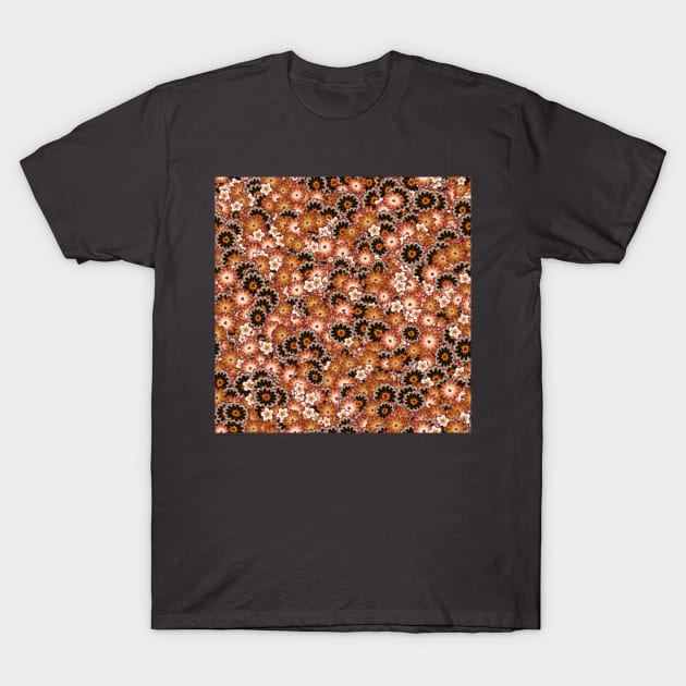 Autumn Color Floral Wallpaper Pattern in Brown, Rust, Cream, and Black T-Shirt by SeaChangeDesign